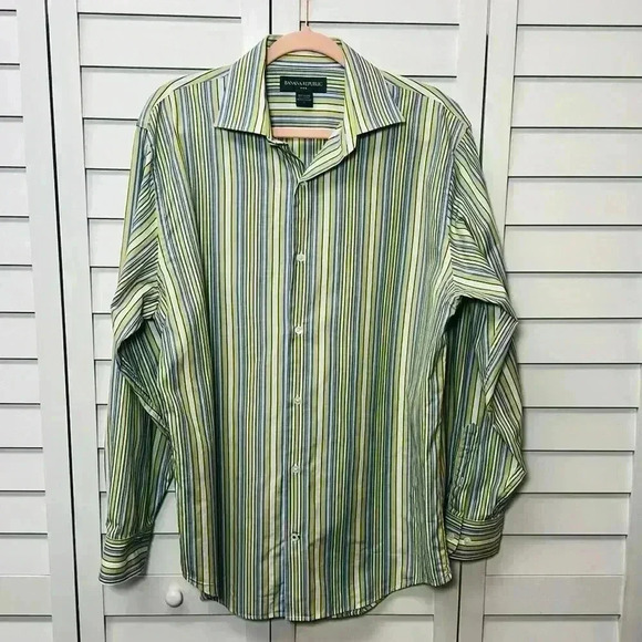 Banana Republic Long Sleeve Striped Button Down Shirt Size L Green, Blue & White - Picture 1 of 7
